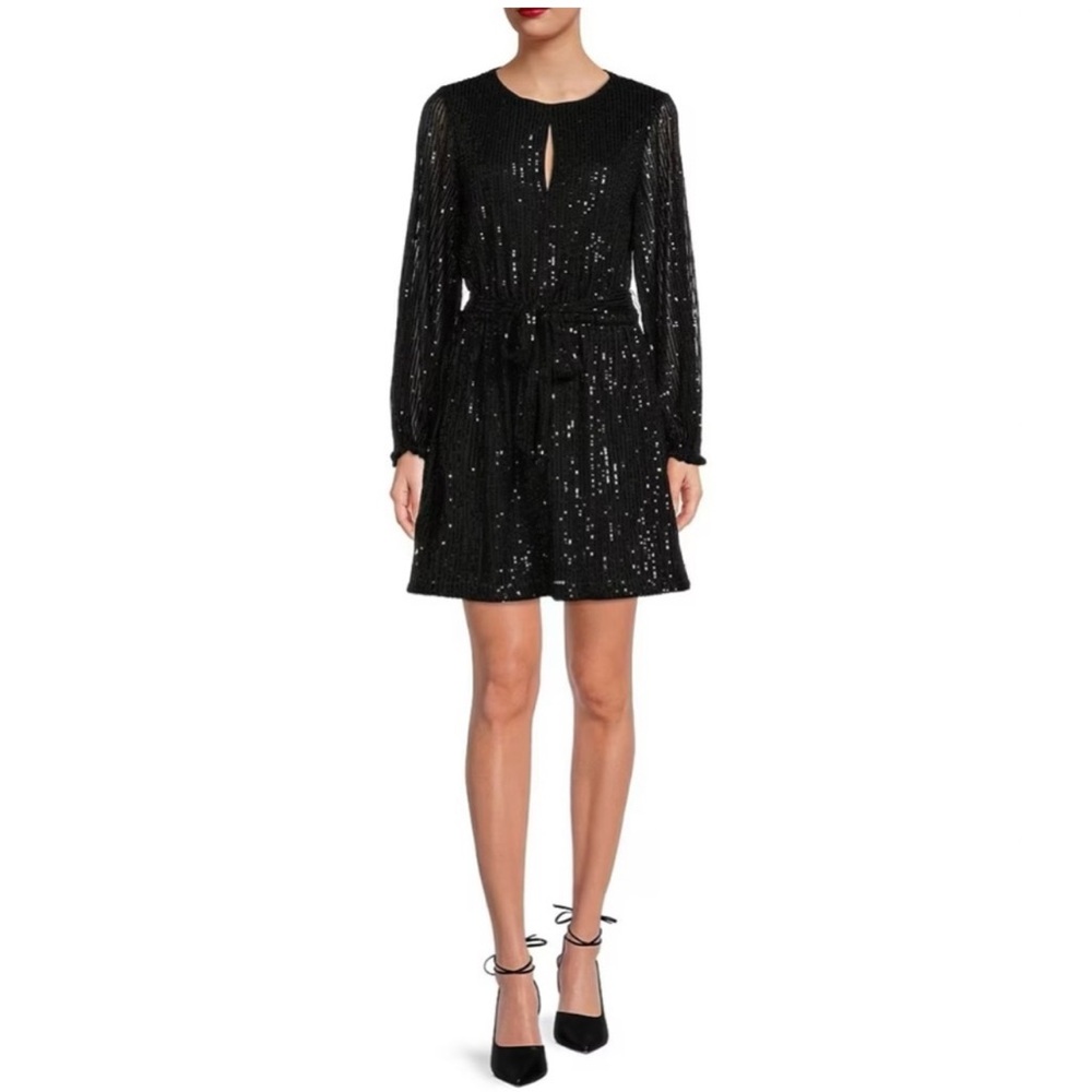 NEW LDT Black Long Sleeve Sequin Dress